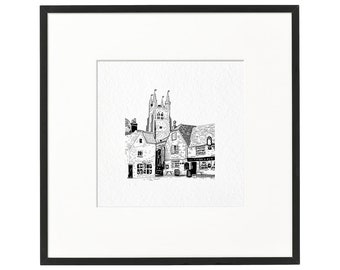 Tenterden High Street Miniature Pen and Ink Drawing Fine Art Print