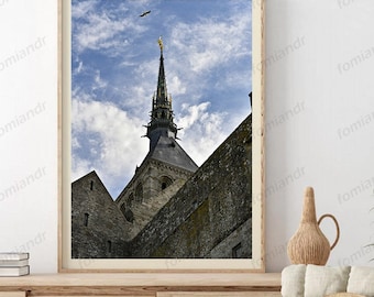 Spire of Mont-Saint-Michel, Castle in France, French Home Decor, Château, Castle Canvas Art, French Art, French Architecture