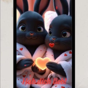 Biglietto d'auguri digitale per la mamma Biglietto d'auguri animato per WhatsApp Download immediato Festa della mamma, comfort e vita quotidiana Coniglietti carini con cuore
