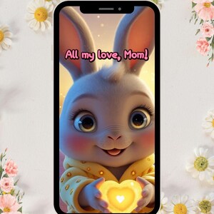 Digitale wenskaart voor mama – Geanimeerd konijntje met gloeiend hart – Leuke videoboodschap voor Moederdag of altijd