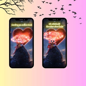Digitale wenskaart Roze Draak – Geanimeerde videoboodschap Liefde – WhatsApp-groet in het Duits en Engels – Cadeau, Downloaden