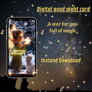 Biglietto di auguri animato della buonanotte "Una stella per te" con video digitale e gatto e magia - Regalo per dormire per bambini e adulti