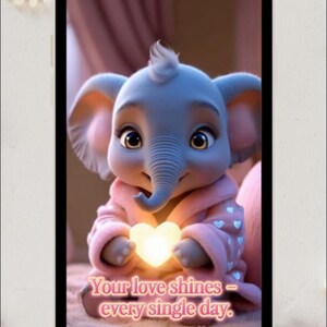 Digital Greeting Card for Mom – Animated Card  Loving Card for WhatsApp Instant Download – Video Card Elephant with Heart