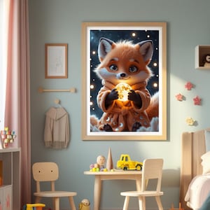 Póster infantil zorro A4 Póster zorro – imagen de buenas noches para habitaciones infantiles – descarga digital A4 A3 A2