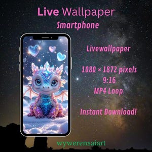 Phone Live Wallpaper – Digital Download Animated Crystal Baby Dragon – Cute Fantasy Lock Screen