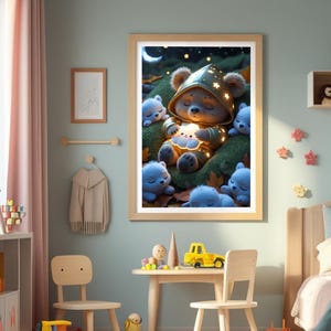 Póster de oso con nube – Imagen de buenas noches para habitación infantil – Descarga digital – A4, A3, A2 – Decoración imprimible para habitación infantil