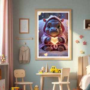 Póster de hipopótamo con corazón – Imagen de buenas noches para habitación infantil – Descarga digital – A4, A3, A2 – Arte imprimible para habitación infantil