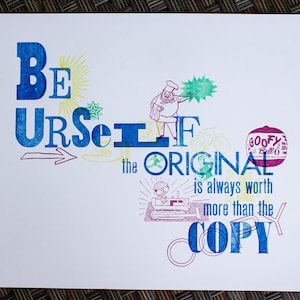 Be Yourself – Letterpress Art Print - 11&quot;x14&quot; | Inspirational Quote | Originality Wall Art | Handmade Cardstock Wall Decor | Dorm Art