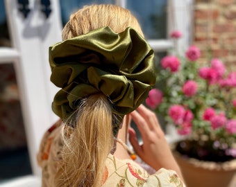 Dark Olive Satin Giant Scrunchie. Any 2 PLAIN Scrunchies for 16 GBP see separate listing to purchase!