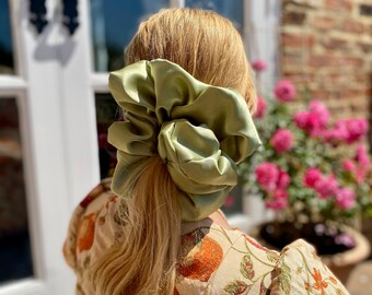 Light Olive Satin Giant Scrunchie. Any 2 PLAIN Scrunchies for 16 GBP see separate listing to purchase!