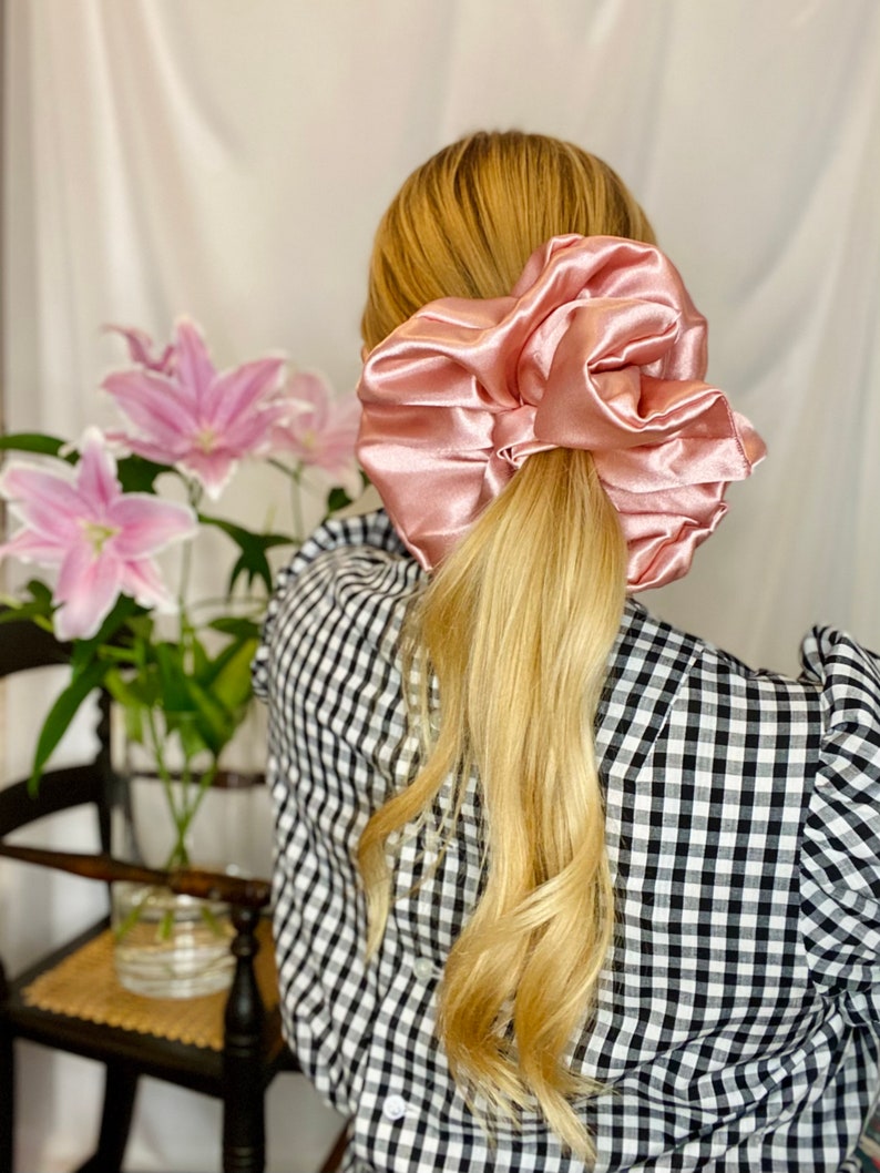 Blush Pink Satin Giant Scrunchie. Any 2 PLAIN Scrunchies for 16 GBP see separate listing to purchase image 1