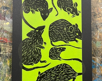 Oh Rats - Lino Prints