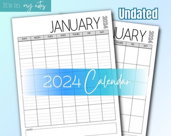 Printable 2024 Monthly Calendar | Undated Planner | Lined and Unlined | 8.5 x 11 in | Portrait | January - December