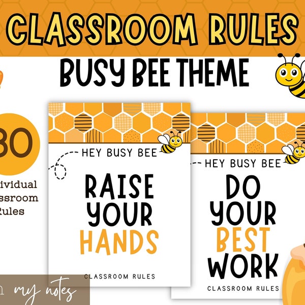 Printable Bee Theme Classroom Rules Poster for Bulletin Board | Fun Classroom Decor | Classroom Expectations | Shared Agreements, Management