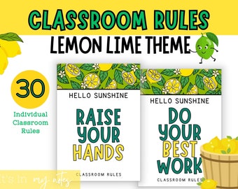 Cartel de reglas del aula de lima limón para tablón de anuncios, decoración divertida del aula, expectativas del aula, acuerdos compartidos, gestión del aula
