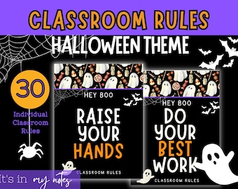 Carteles imprimibles de reglas del aula de Halloween para tablón de anuncios y educación en el hogar / Decoración divertida del aula / Expectativas y gestión del aula