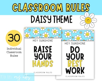 Reglas del aula Carteles temáticos de margaritas para tablón de anuncios / Decoración del aula de flores / Acuerdos compartidos / Expectativas del aula