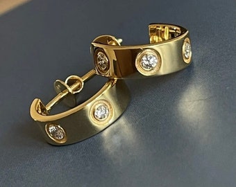 18ct Gelbgold Diamant Halb Hoop Ohrringe 0.35ct My Love Creolen, Diamant Halb Hoop, Gelbgold Creolen, Diamant Ohrringe, 18ct Gold Creolen