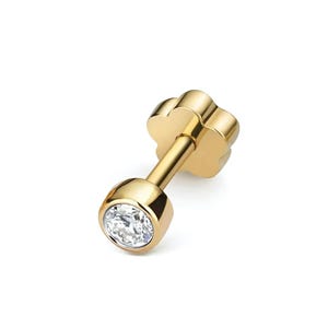 Solitaire Diamond Cartilage Rubover Stud in 18ct Gold, 18ct Gold Studs, Diamond Studs, Stud Earrings, Minimalist Studs, Gift for Her