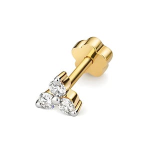 Trilogy Diamond Cartilage 3 Stone Stud in 9ct Gold, Trilogy Studs, 9ct Yellow Gold Studs, Diamond Earrings, Stud Earrings, Gift for Her