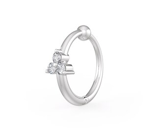 18ct White Gold Diamond Nose Hoop Ring 0.06ct Nasal Piercing Clicker Trilogy