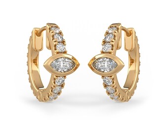 1ct Diamond Earrings Hoops in 18ct Yellow Gold Full Eternity Marquise solitaire (Pair) Cartilage or Lobe