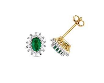 Aretes de oro de 9 quilates con diamantes y esmeraldas, aretes ovalados, aretes minimalistas de oro, aretes de oro con diamantes, joyas de diamantes, aretes de esmeraldas de 9 quilates