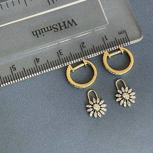 18ct Yellow Gold Diamond Hoop Earrings 0.31ct Removable Charm Daisy Drop image 9