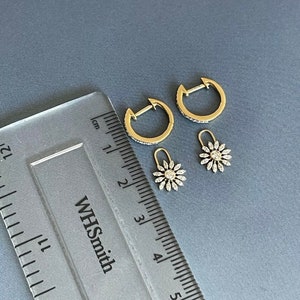 18ct Yellow Gold Diamond Hoop Earrings 0.31ct Removable Charm Daisy Drop image 8