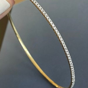 Diamond Bangle 1.20ct in 18ct White Gold Eternity Slip On Skinny Stack 1ct zdjęcie 2