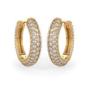 5 Row Diamond Hoops 1.90carat Clicker 12mm 18ct Yellow Gold Pave Cartilage Earrings