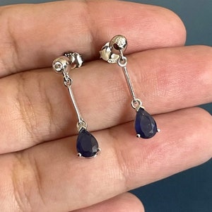 Diamond Sapphire Earrings Pear long Drops 9ct White Gold, Diamond Earrings, White Gold, Sapphire Earrings, Drop Earrings, Gift for Her