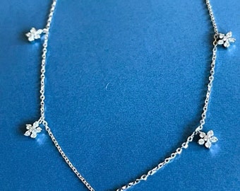 9ct White Gold Diamond Necklace 0.40ct Daisy Flower Charm Chocker 18”