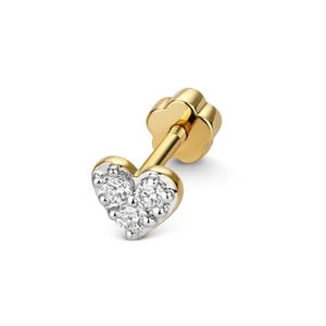 Diamond Cartilage Heart Stud in 9ct Gold Piercing Stack, Diamond Piercing Stack, Diamond Heart Stud, 9ct Gold Piercing, Cartilage Heart Stud