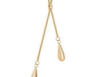 9Ct Gold Lariat Necklace Double Teardrop Necklet