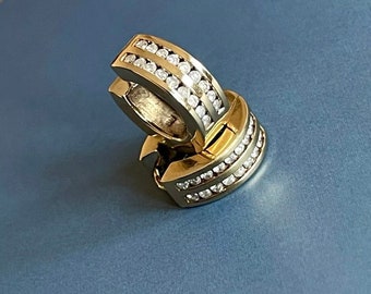 9 Karat Gelbgold Diamant Ohrringe 1ct Huggies zweireihig Channel Set Creolen