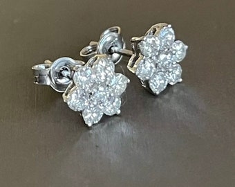 18ct Solid White Gold Diamond Earrings 1.10ct Daisy Flower Cluster Studs 1ct +