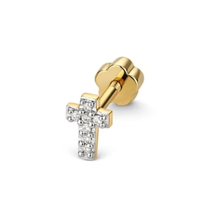 Diamond Cartilage Cross Stud in 9ct Gold, 9ct Gold Piercing, Cartilage Cross Stud, Minimalist Stud, Gift for Her