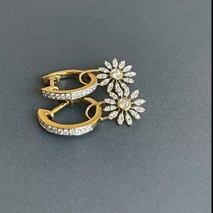 18ct Yellow Gold Diamond Hoop Earrings 0.31ct Removable Charm Daisy Drop image 4