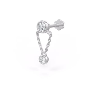 Diamond Cartilage Stud Chain Drop in 18ct White Gold 0.11ct Singular Earring