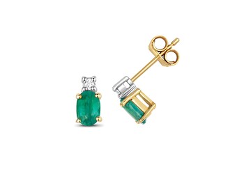 Pendientes de oro de 9 quilates con diamantes y esmeraldas, engastados en garras ovaladas, minimalistas, con esmeraldas, pendientes de oro de 9 quilates, delicados pendientes de diamantes, un regalo para ella.