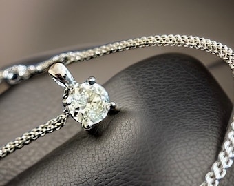 Collar de oro blanco de 18 quilates con diamantes solitarios, colgante de 1,05 quilates, redondo de un quilate SI
