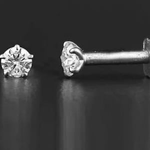 Diamond Nose Stud in 18ct White Gold solitaire Pin 0.06ct VS Nasal Piercing Screwback