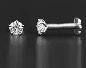 Diamond Nose Stud in 18ct White Gold solitaire Pin 0.06ct VS Nasal Piercing Screwback