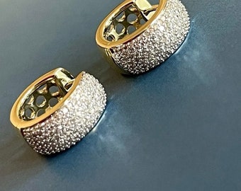 Diamant Creolen 9ct Gelbgold 0,76ct Huggies Pave 7g 1,5 cm Massiv , Diamant Creolen, 9ct Gelbgold, Massivgold Ohrringe