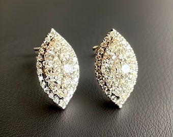 18ct White Gold Diamond Earrings 1ct  Marquise Studs 1 Carat Wedding