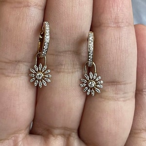 18ct Yellow Gold Diamond Hoop Earrings 0.31ct Removable Charm Daisy Drop image 6