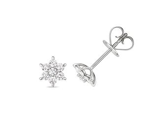 Diamond Cluster Stud Earrings, 18Ct White Gold, Cluster Star Studs, White Gold Jewelry, Diamond Star Studs, Diamond Jewelry, Gift for Her
