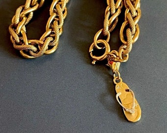 18ct Yellow Diamond Bracelet Sandal Charm You & I Chunky Chain