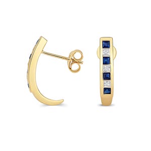 9Ct Gold Diamond & Sapphire Earrings, Blue Sapphire Earrings, Diamond Sapphire Studs, Gold Stud Earrings, Colorful Studs, Gift for Her